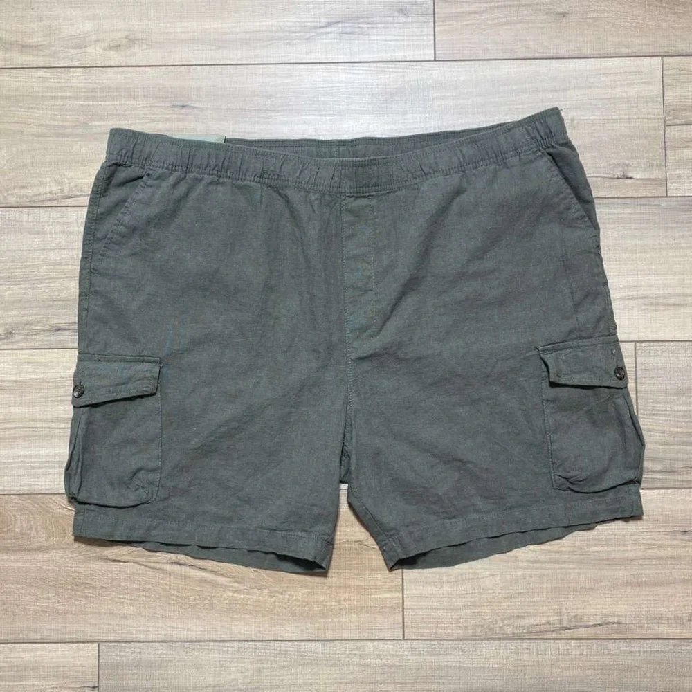 Goodfellow Mens Linen Blend Everyday 7” Cargo Shorts XXL Olive Green‎